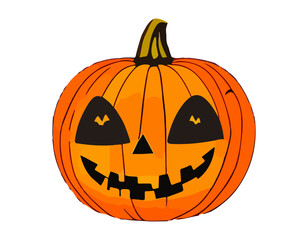 Pumpkin on white background. The main symbol of the Happy Halloween holiday. Orange pumpkin with smile for your design for the holiday Halloween. Vector illustration.