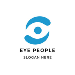 Naklejka premium EYE AND TWO PEOPLE LOGO CONCEPT. EYE CARE LOGO VECTOR ILLUSTRATION ISOLATED ON WHITE BACKGROUND