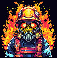 firefighter, tshirt design graphic, vibrant colors, contour, isolated image, on white background, vector .generative ai