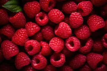 Top view of fresh raspberries