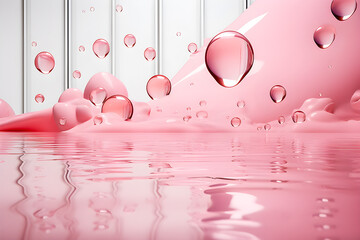 water drops splash on the pink floor. in 3d style, generate AI.