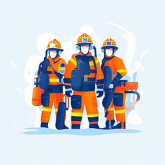 Fototapeta premium vector illustration, flat design, flat illustration, firefighters for rescue people, orange white blue generative ai