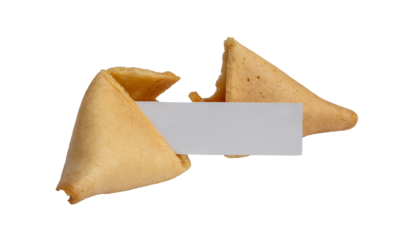 cloes up of Chinese fortune cookies. Cookies with empty blank inside for prediction words. Isolated on transparent background