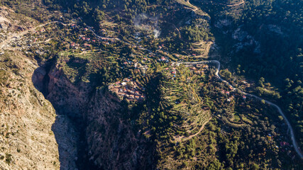 Drone view of the Butterfly Valley and its surroundings at sunset in Fethiye Turkey