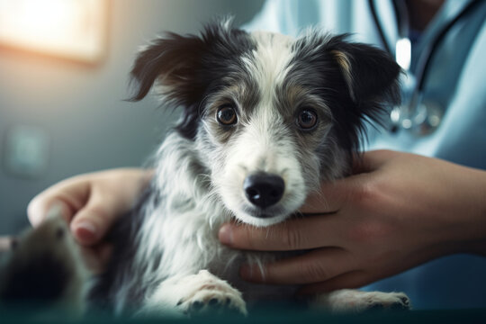 Veterinarian examining a dog