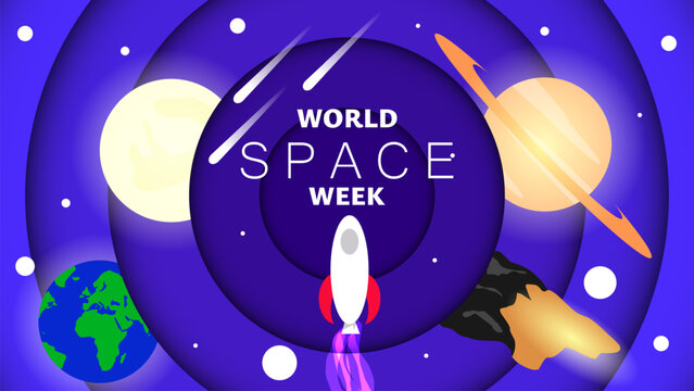 World space week day, Banner poster design template for world space week celebrated on 5 October. Vector Illustration