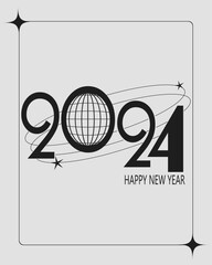 "Futuristic 2024 New Year Poster Design with Typography Logo. Minimalistic and trendy background for branding, banners, covers, cards. Ideal for a stylish and modern New Year celebration."