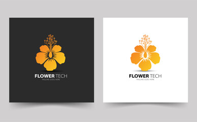 Creative logo hibiscius tech flower hibiscius with technology style logo design