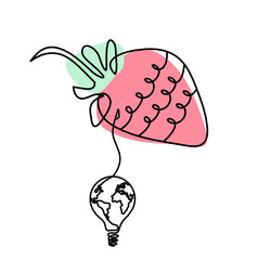 Drawing line of color strawberry and light bulb on the white