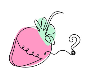 Drawing line of color strawberry and question mark on the white