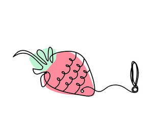 Drawing line of color strawberry and exclamation mark on the white