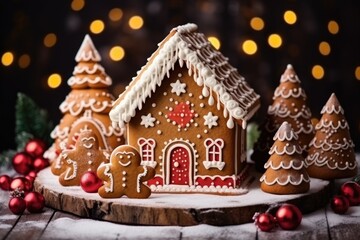 Beautiful festive christmas gingerbread made by hand with decoration elements.