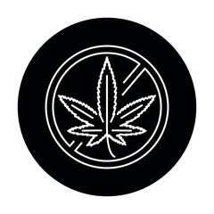 Ban leaf marijuana black line icon. Narcotic addiction.