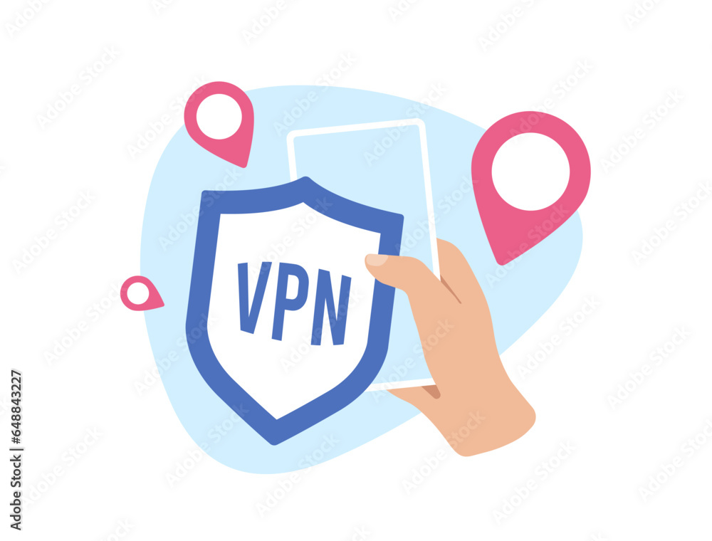 Poster mobile vpn app concept. secure privacy with virtual private network service. vpn protects personal d
