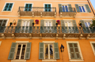 Typical Corsican house facade in Ajaccio, Corsica , France.