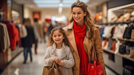 shopping with a mother and a daughter,.