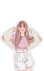 minimalist cartoon drawing Cute, cute women.