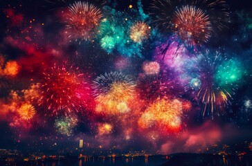 Obraz na płótnie Canvas Colored fireworks in the night sky.