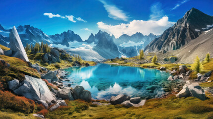 Blue crystal clear lake in the mountains 