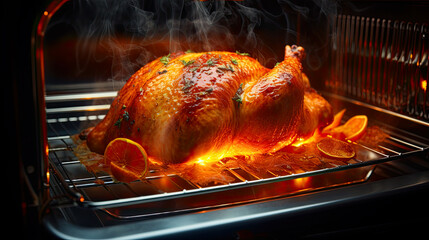 Thanksgiving turkey in the oven for thanksgiving day or christmas dinner