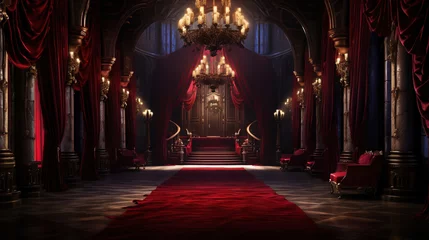 Fotobehang Vampire Dracula castle interior, victorian red furnitures. Halloween concept. Generative AI © AngrySun