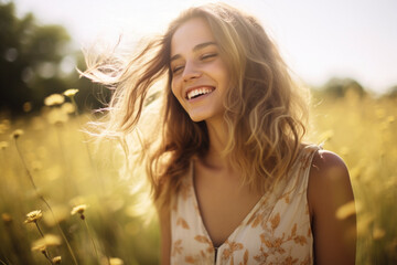 Portrait of Smiling young woman enjoying summer