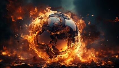 a fiery soccer ball burning with flames