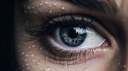 closeup of dry eye with water drops - obrazy, fototapety, plakaty