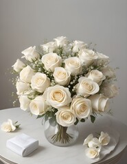  Bouquet of white roses. Generative AI.