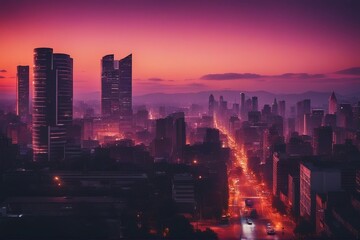 Fototapeta na wymiar 80s synthwave sunset over the city