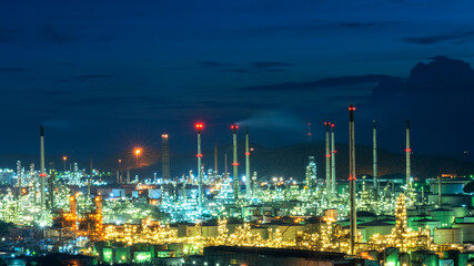 Power plant energy industry and refinery in project site and security control in the twilight...