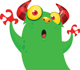 Сartoon monsters set. Halloween party invitation or poster design with different creatures celebrating. Vector illustration. Great for children holiday.