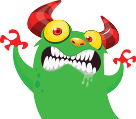 Сartoon monsters set. Halloween party invitation or poster design with different creatures celebrating. Vector illustration. Great for children holiday.