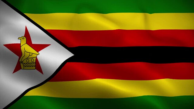 Zimbabwe flag waving animation, perfect loop, official colors, 4K video