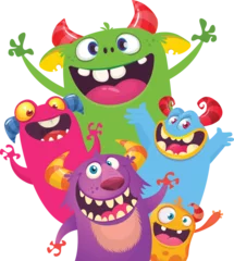 Fotobehang Сartoon monsters set. Halloween party invitation or poster design with different creatures celebrating. Vector illustration. Great for children holiday. © drawkman