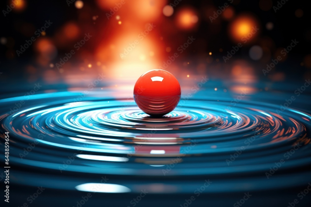 Aufkleber A red ball is seen floating on top of a body of water. This image can be used to represent concepts such as relaxation, leisure, and summer activities.