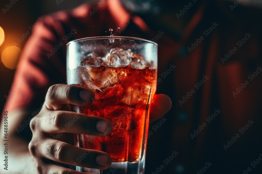 Aufkleber a close-up image of a person holding a glass of soda. this picture can be used to illustrate refresh