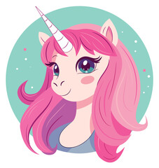 Cute baby unicorn with beautiful pink hair sticker
