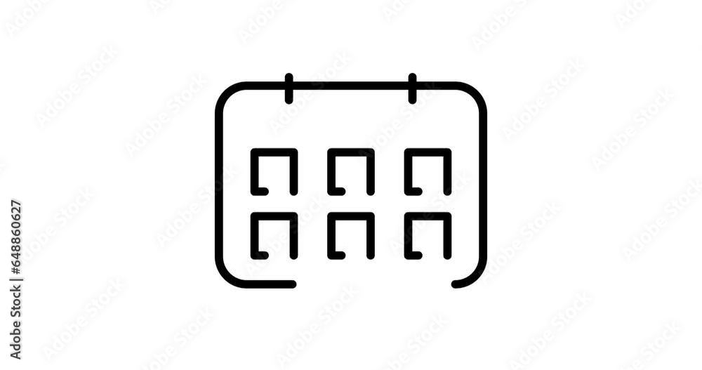 Poster calendar animated outline icon on white background. calendar 4k video animation for web, mobile and 