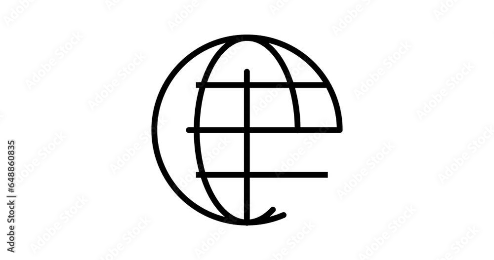 Poster globe animated outline icon on white background. globe 4k video animation for web, mobile and ui des