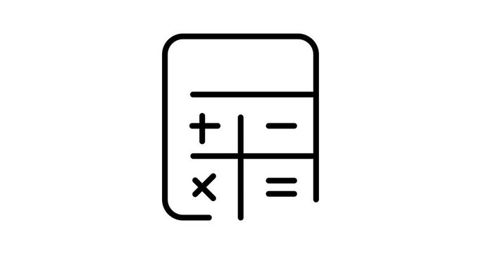 calculator animated outline icon on white background. calculator 4k video animation for web, mobile and ui design
