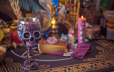 Magical stuff for Halloween, decor and design for party, close up details, celebration concept