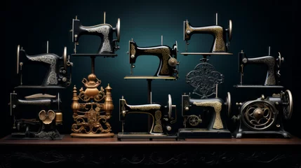 Foto auf Leinwand A collection of vintage sewing machines with ornate detailing © Textures & Patterns