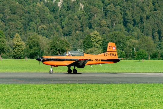 Pilatus PC-7 airplane in Mollis in Switzerland 18.8.2023