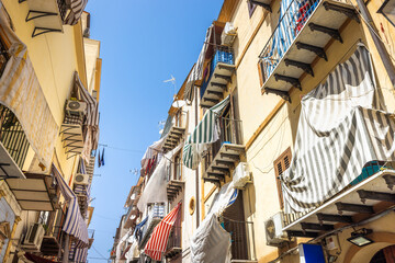 Fototapeta na wymiar Old houses street in Palermo at Sicily, Italy, Europe.