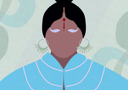 Indian woman portrait with red bindi on her forehead