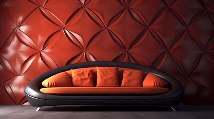 Futuristic red leather sofa on a red background