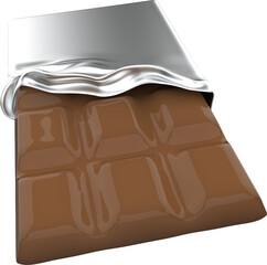 3D render - chocolate bar with metal foil illustration on a transparent background
