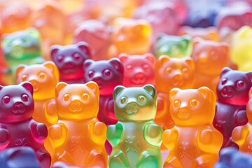Gummy bears colorful many gummy bear hundreds of gummy yummy super realistic photo - obrazy, fototapety, plakaty