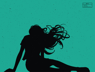 Silhouette of woman underwater. Sitting person isolated vector outline - 648868411